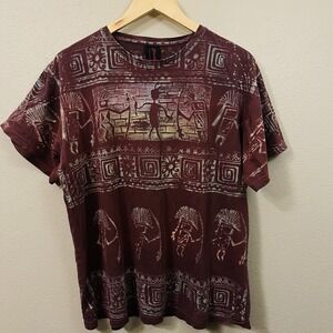 Shaddai Tribal Bleach‎ Out T-shirt All Over Print Aztec Native Burgundy Size XXL